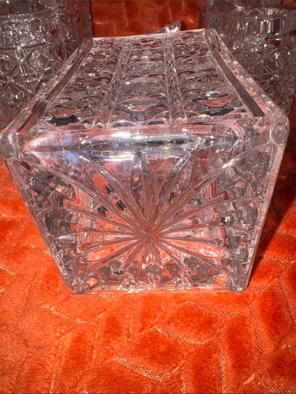Rare Vintage Heavy Cut Crystal Decanter & 6 Tumblers Bar Set Luxury